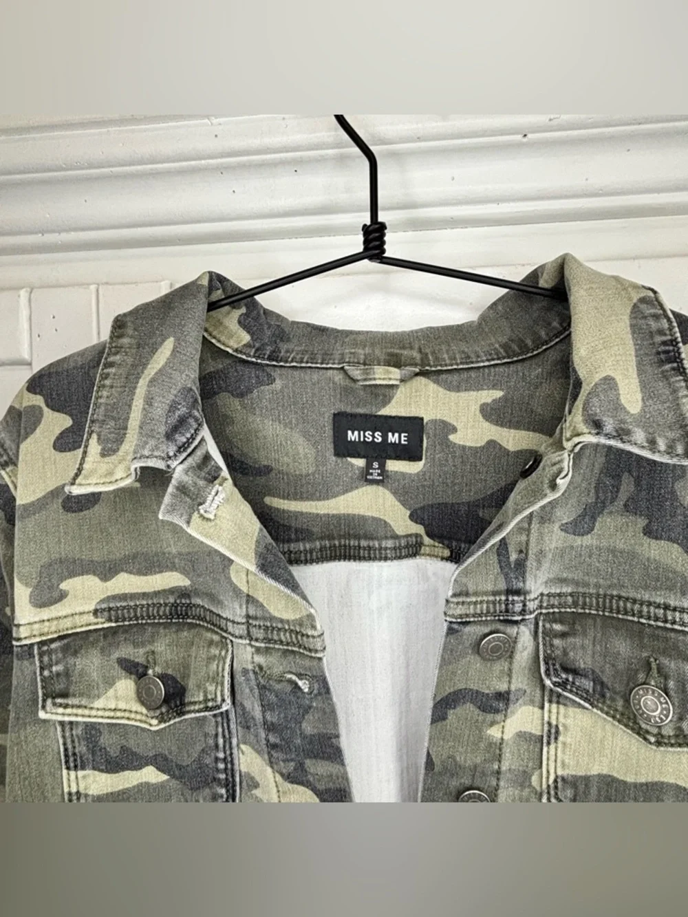 MISS ME CAMO JACKET • SIZE Small • STRETCH DENIM - Picture 5 of 13